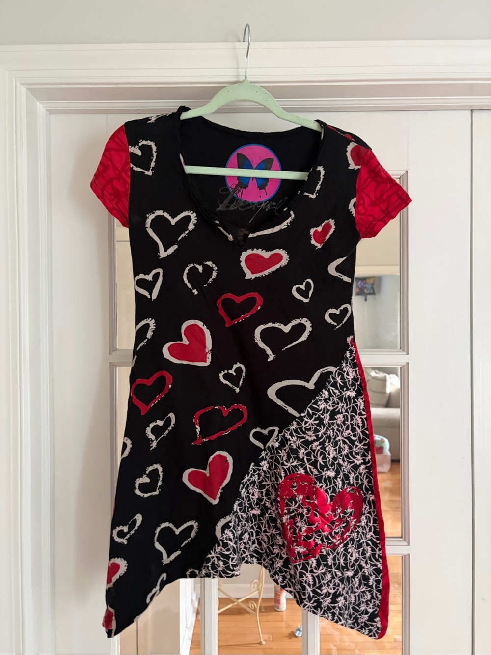 Desigual Black & Red Heart Print Asymmetric Dress